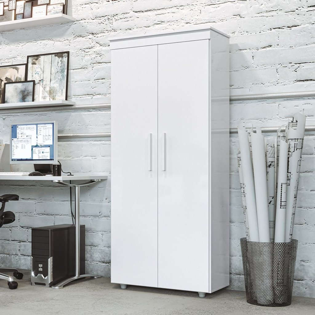 Armário Multiuso Escritório 2 Portas 4 Prateleiras 1 Gaveta MDF Branco Advantage Branco