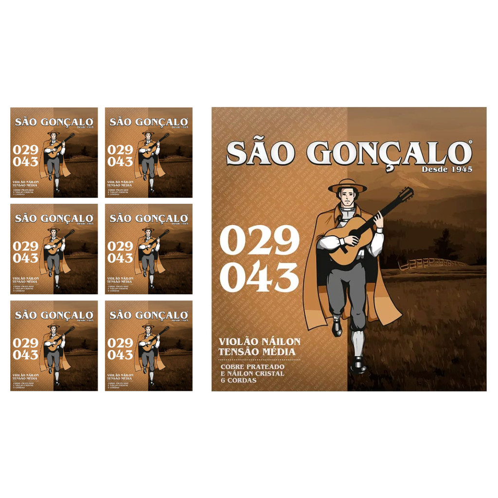 Kit 7 Jogos de Cordas P/Violão Nylon 029 Média São Gonçalo