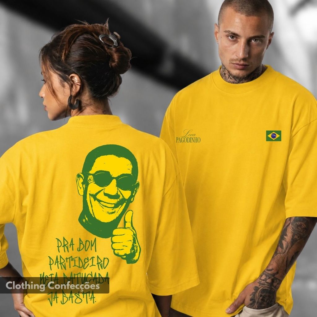 Camiseta Amarelo e Verde Samba Pagode Zca Pgodeiro Estética Brasil Batuque Partideiro Camisa Unissex 100% Algodão