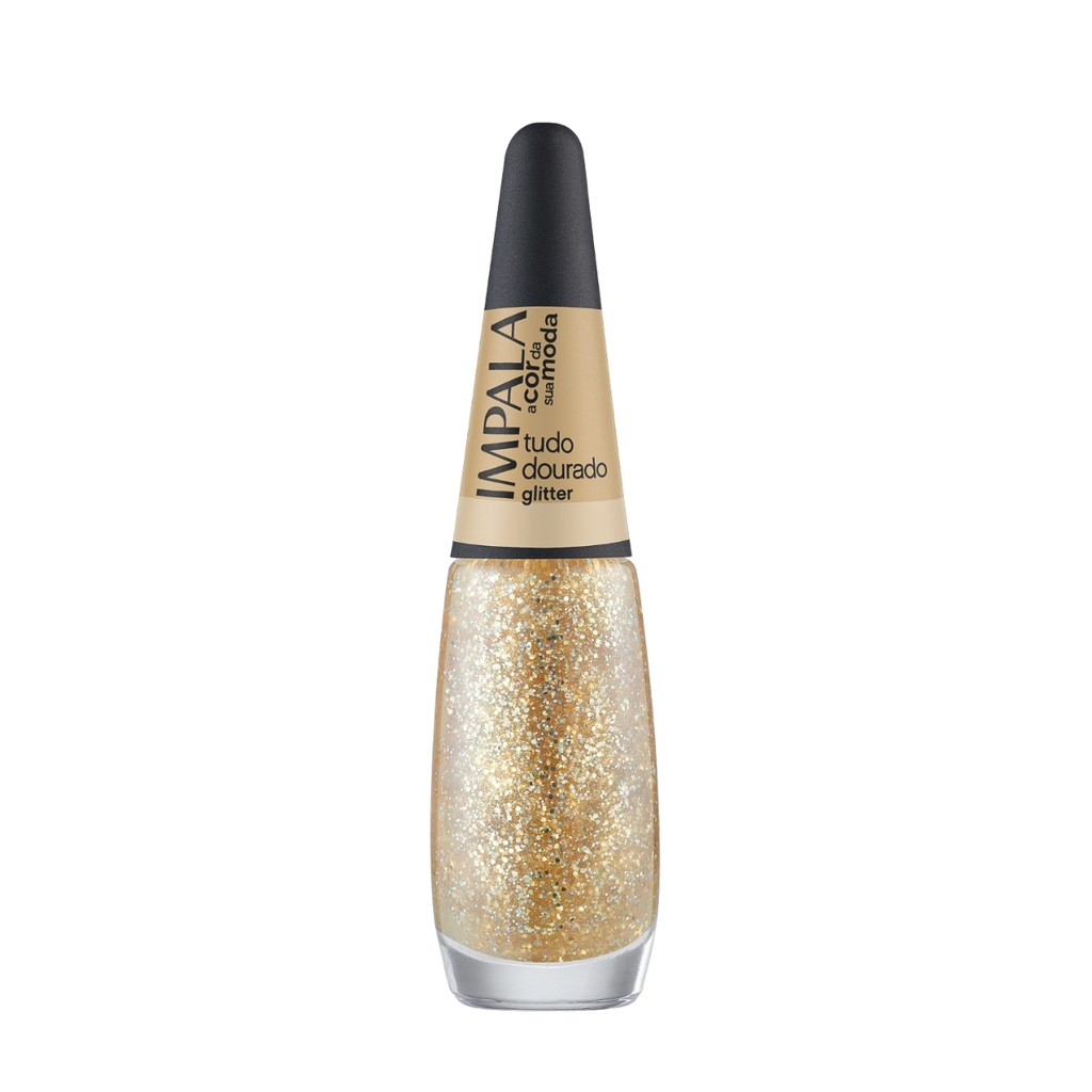 Esmalte Cor Da Moda Efeito Glitter Tudo Dourado Unha Impala