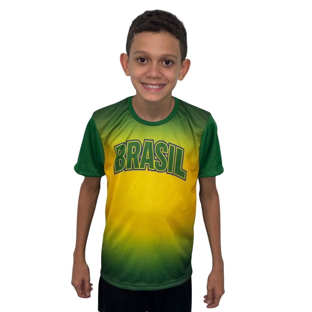 Camisa  Masculina Brasil DryFit Reticulada Infantil Meninos Esporte Futebol Copa do Mundo Camiseta