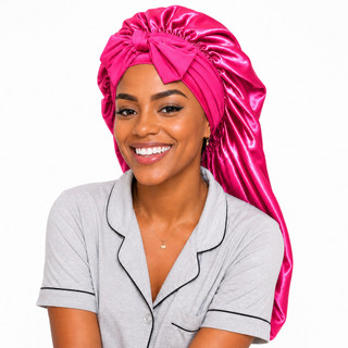 Touca de Cetim Longa com Faixa de Laço Toca Cetim Gigante para Cabelos Longos Box Braids