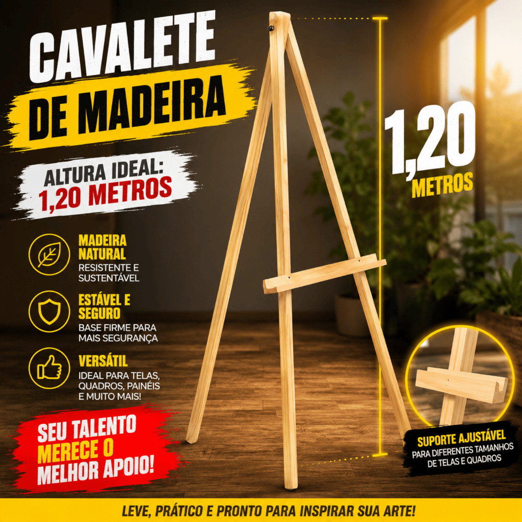 Cavalete Tripé Madeira Natural 1,20m Decorativo Para Painéis Festas e Casamentos