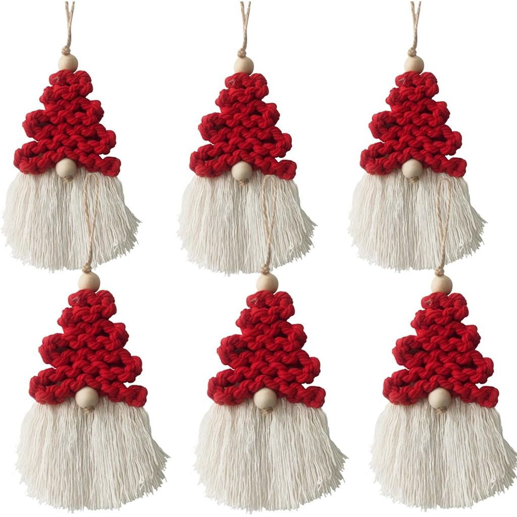 6 Peças de Enfeites de Natal em Macramê com Gnomos, Decorações de Natal Boho, Conjunto de Enfeites de Natal Tecidos com
