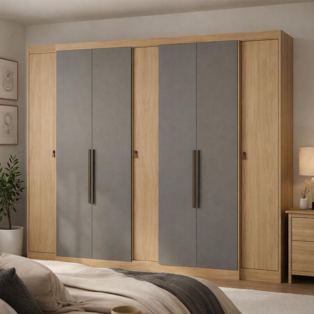 Guarda-Roupa Casal THB Supremo, 7 Portas de Bater, Nogal e Griss, 266 cm