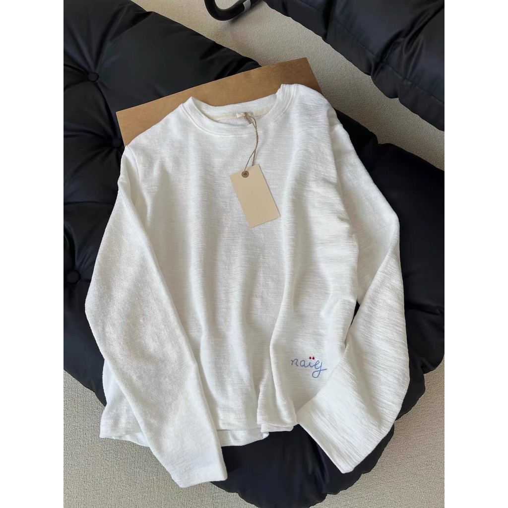 Golpe de produtos Niu X!Camiseta bordada com bainha branca feminina primavera verão estilo coreano Super confortável cam