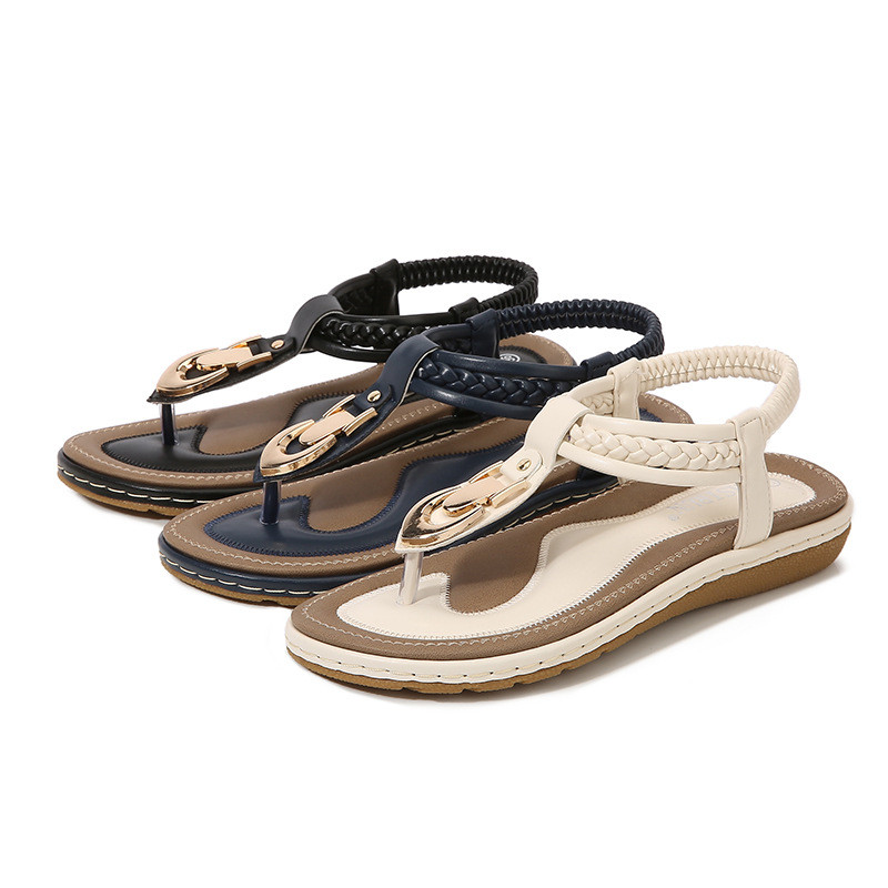 Sola fivela de ouro Flip-Toe sandálias femininas verão Casual 2021 novo produto antiderrapante salto plano simples plutô