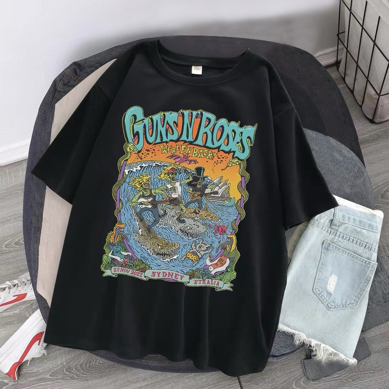 Camiseta GUNS N' ROSES PUNK DESENHO Camisa Manga Curta 100% Algodão KPF