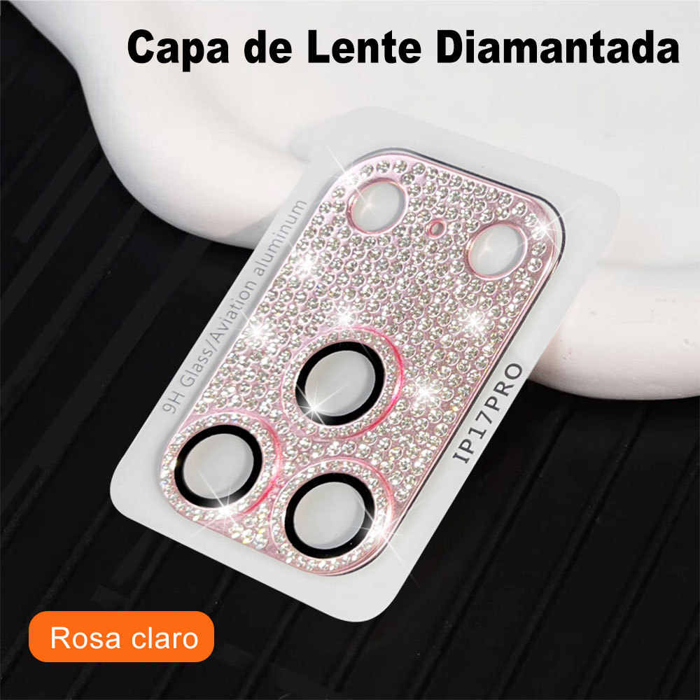 Protetor de Câmera Diamante Strass Glitter Aro Metal Resistente Película Lente Celular Para iPhone 17 Pro Max M004 — imagem 2 de 2