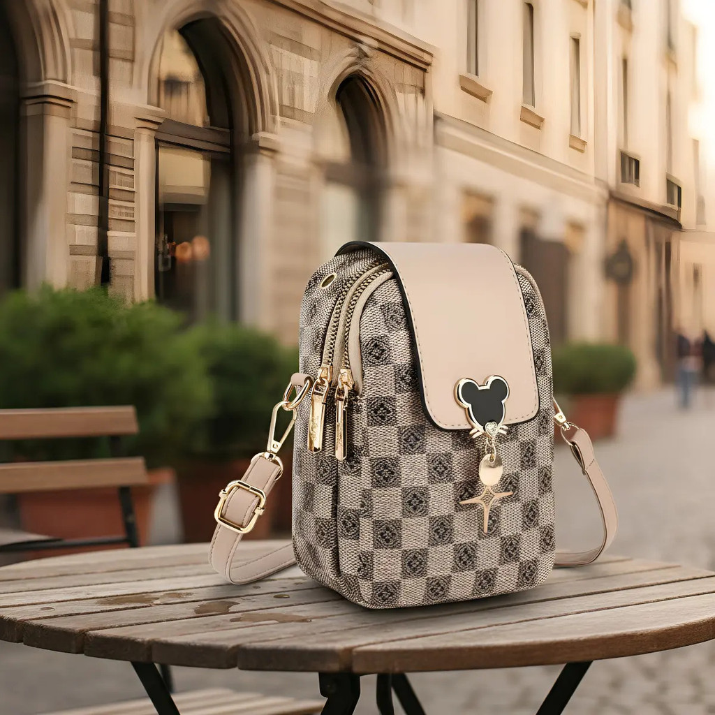 Bolsa Transversal Duas Divisões Couro Pu Detalhe  Mouse Bn2