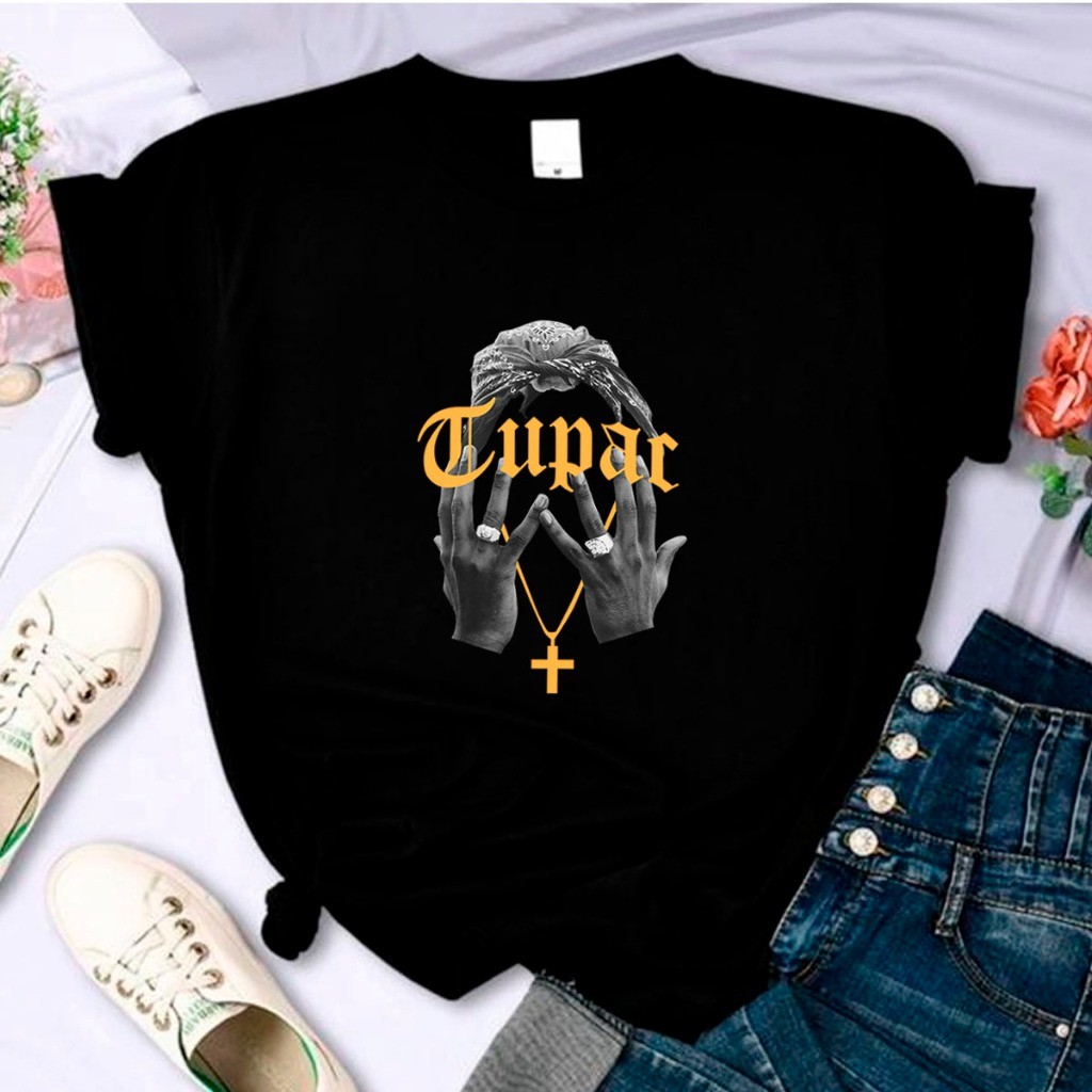 Camiseta Feminina Algodão 2pac Mãos Hip hop Musica Rap Gangster