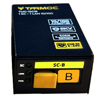 Tarmoc TMC-1SC1E-P-B Conversor de Mídia Fibra Óptica Switch 1 SC 1 LAN / 1 FO 1 LAN 10/100 POE IN 5-24 Volts