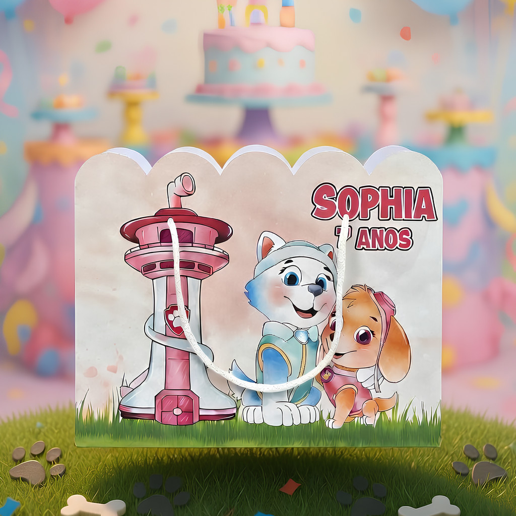 Kit Sacolinha Sacola Papelaria Personalizada Skye e Everest Sacolinha de Lembrancinha Caixinha para Festa