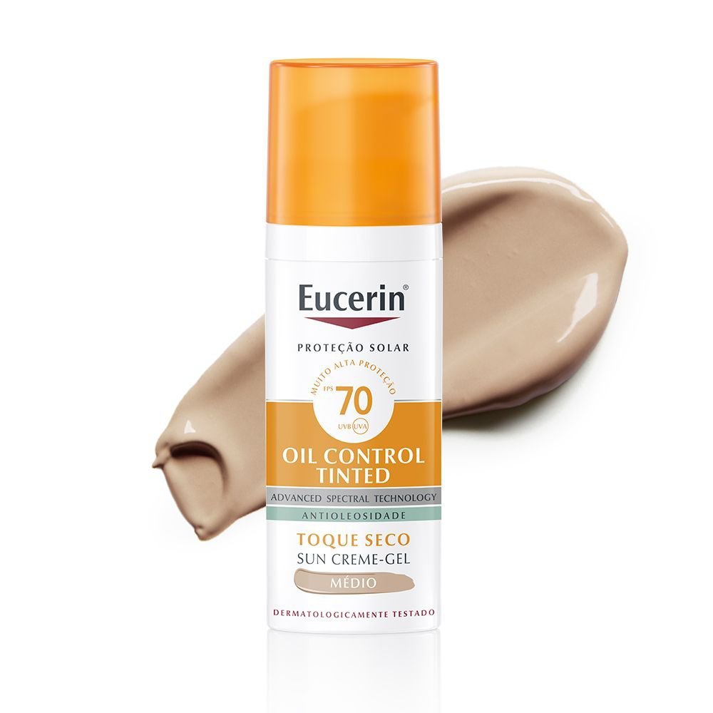 Protetor Solar Facial Eucerin Sun Oil Control Tinted Gel Creme Antioleosidade FPS 70 Cor Média 50g