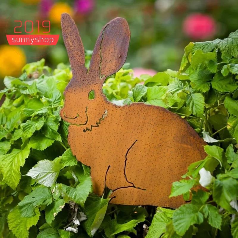 [Bestseller S] Estaca De Jardim De Coelhos De Metal Rústico-Silhueta De Coelho Enferrujado , Arte De Quintal Ao Ar Livre