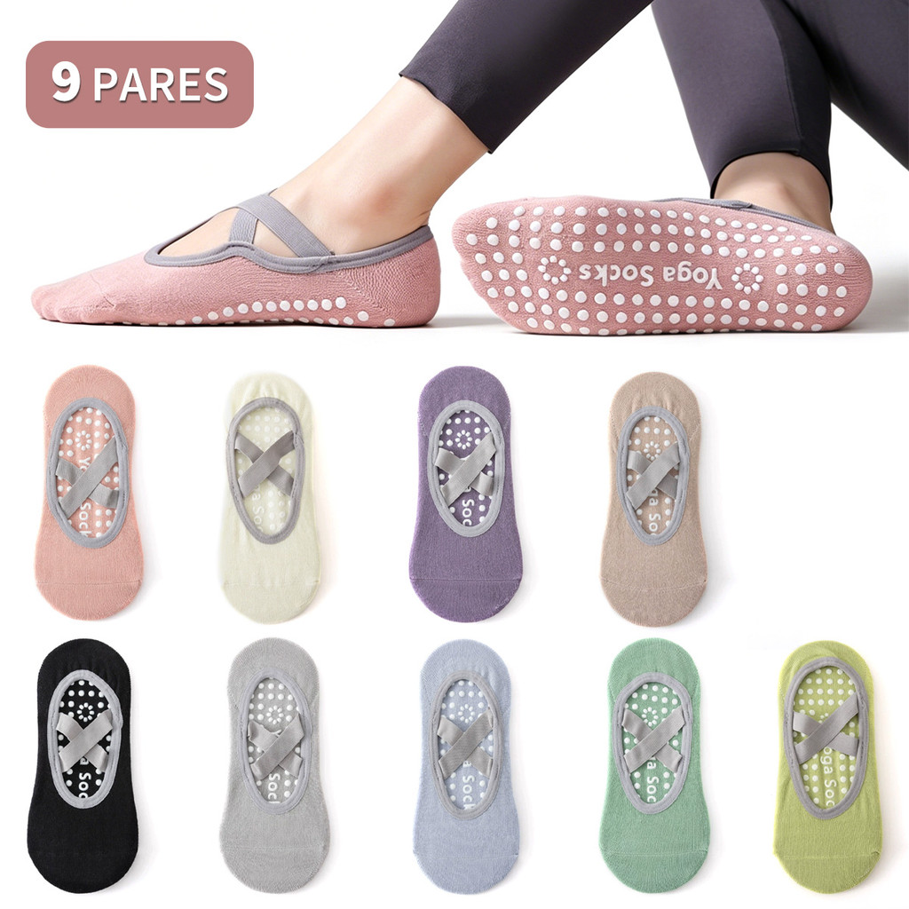 Imagem Kit 3/6/9 Pares Meias Antiderrapante Sapatilha Yoga Feminina