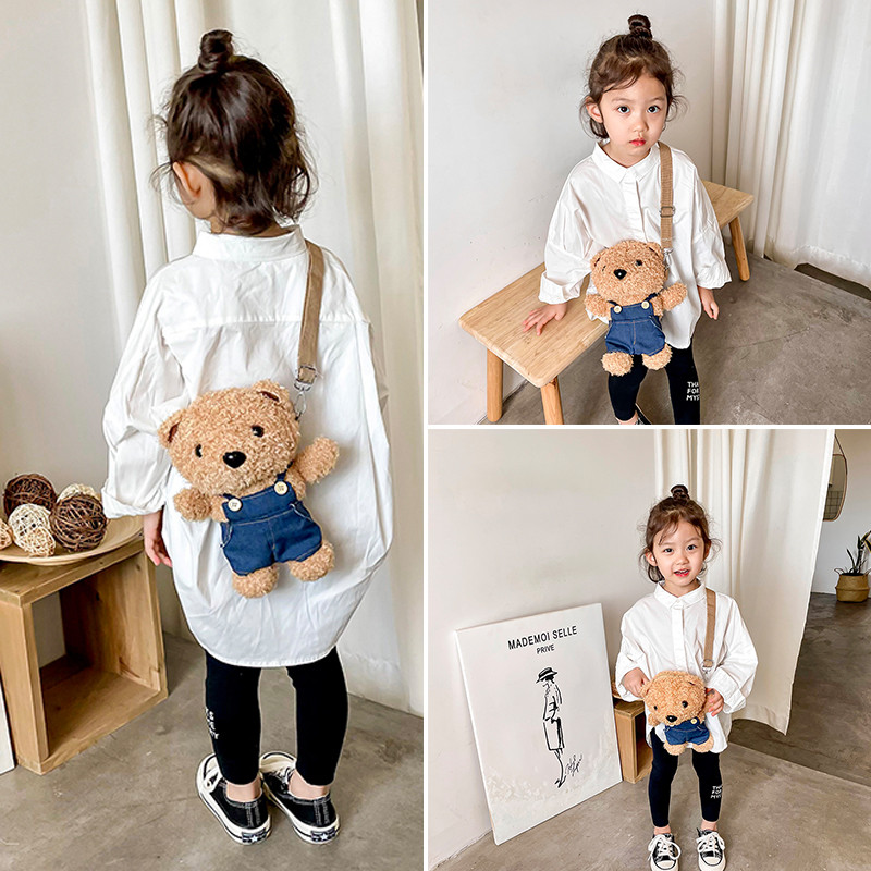 Menina urso de pelúcia saco do mensageiro inverno novo estilo moda boneca bolsa ombro moda princesa bebê mudança ombro