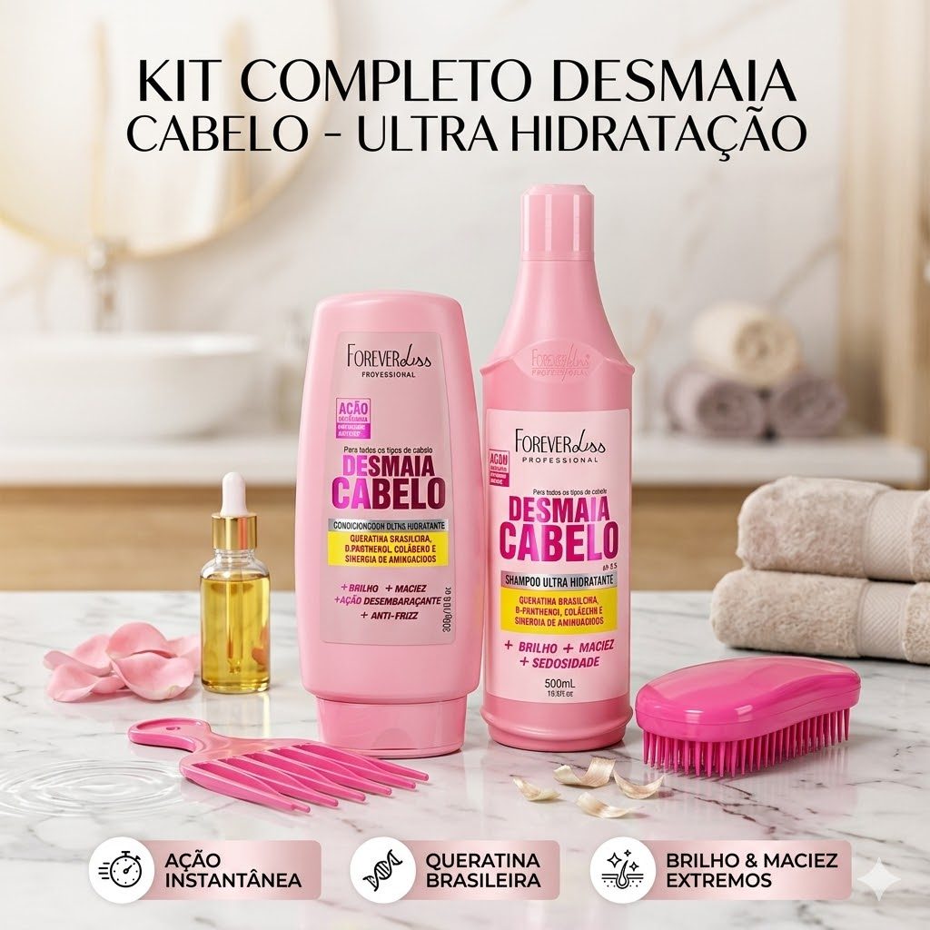 KIT | Shampoo Desmaia Cabelo 500ml  E Condicionador Desmaia Cabelo 300g - Forever Liss