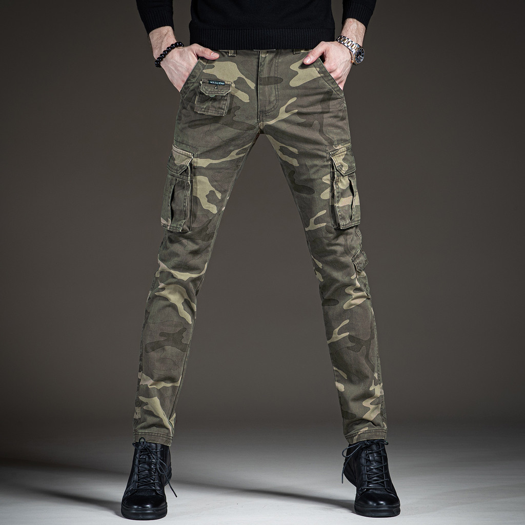 Cor nobre primavera outono Multi-saco calças camufladas masculinas ao ar livre resistente ao desgaste americano fino-aju