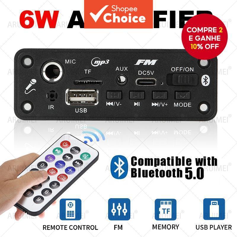 Amplificador Bluetooth 5.0 2x3W DC 5V Placa Decodificadora MP3 USB TF Módulo De Áudio De Rádio FM Para Carro
