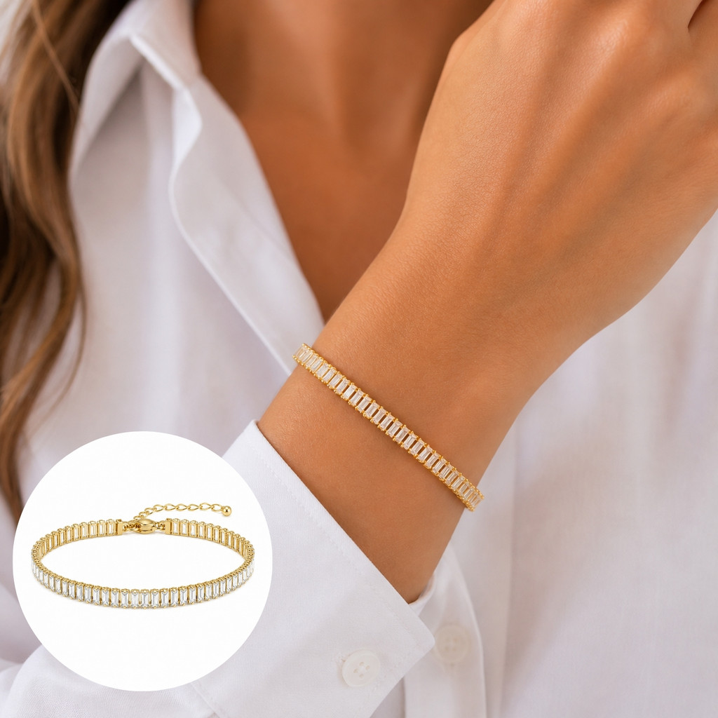 Pulseira Riviera Navete Cristal Feminina em Aço Inox