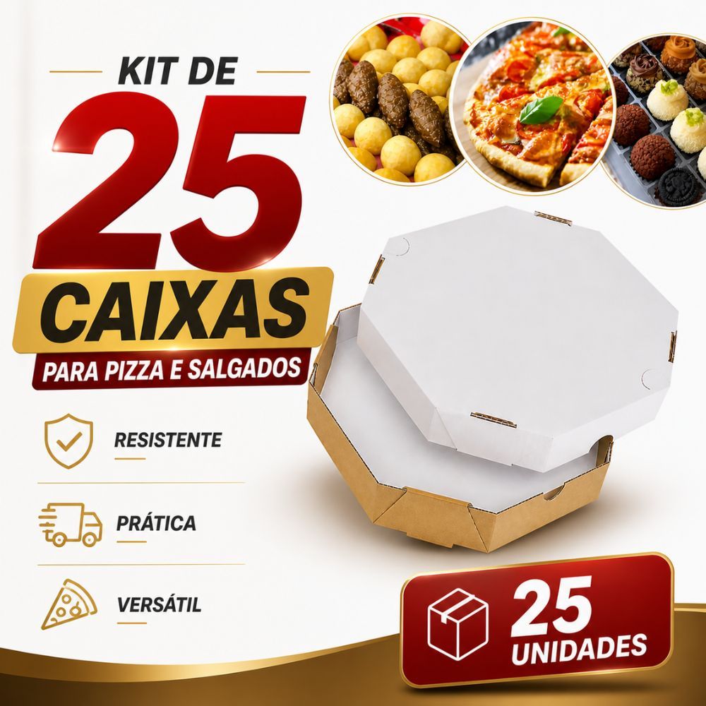Caixa Pizza Papelão 30cm Embalagem Fatia Pizza Salgadinhos Kit 25 Un