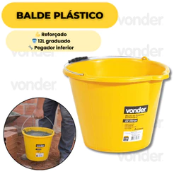 Balde Plástico 12L Vonder Extraforte Amarelo Construção Civil Reforçado Resistente Durável