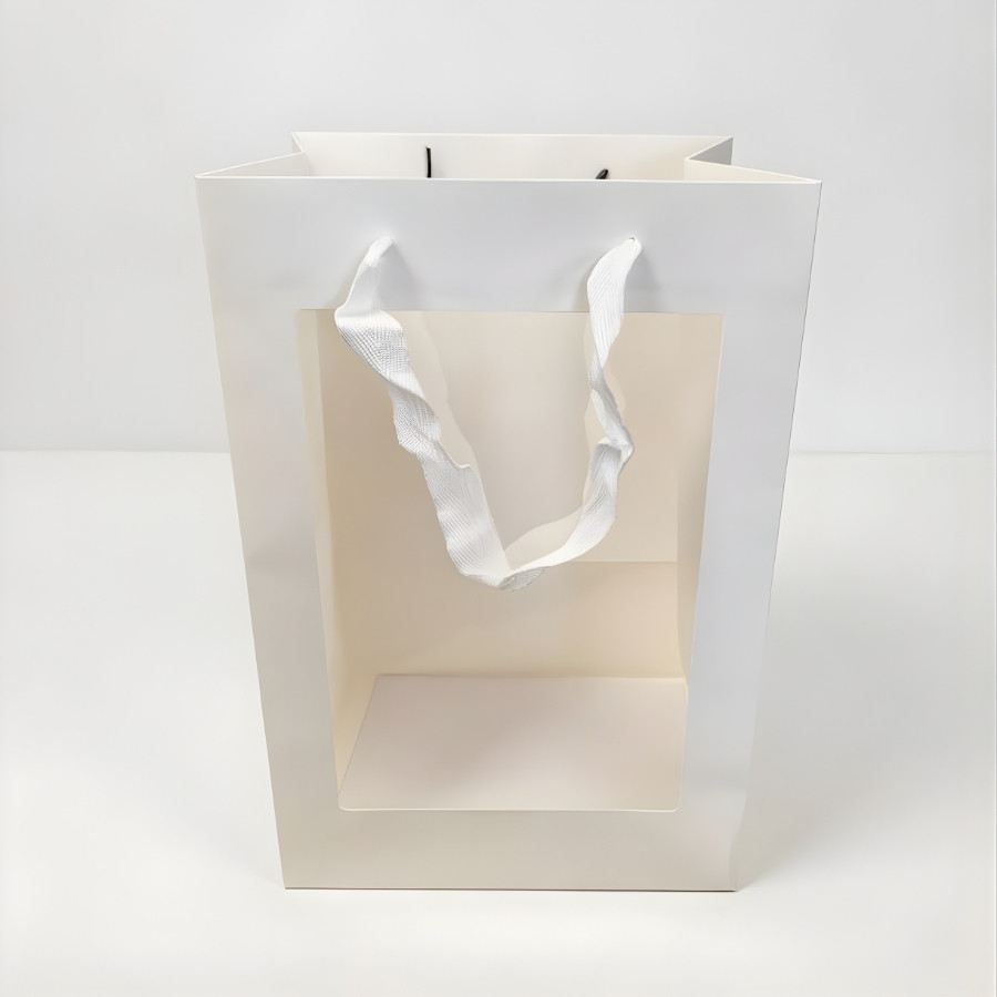 Sacola de Papel com visor PVC 30x20x16cm - Branca - 1 unidade - Rizzo