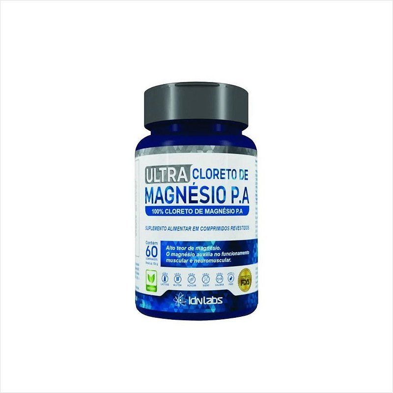 Cloreto Magnésio P.A. 240mg 60 comp | Câimbra Sono Estresse Dor Muscular | Alta Concentração IdnLabs