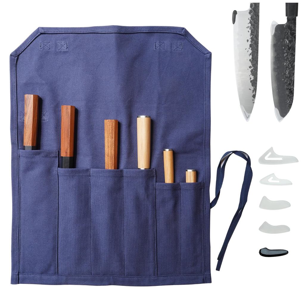 Estojo para faca estojo para armazenamento de faca comporta 6 telas design embrulhado em tecido capa para ponta da lâmina incluída bolso
