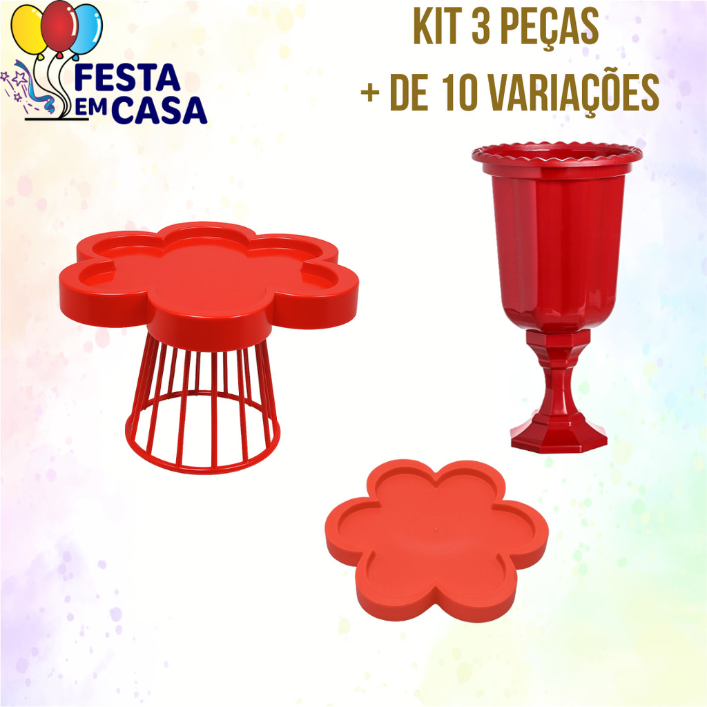 Kit Para sua Festa em Casa - 1 Porta Doce, 1 Vaso Grego 23cm, 1 Bandeja Flor 25cm