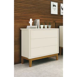Cômoda Gaveteiro Classic New Moderno Quarto de Bebe 3 Gavetas Areia Fosco com Madeira - MoveisAqui