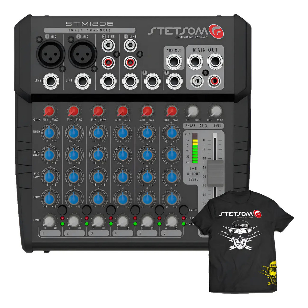Mesa De Som Automotivo Stetsom Stm1206 6 Canais + Camiseta