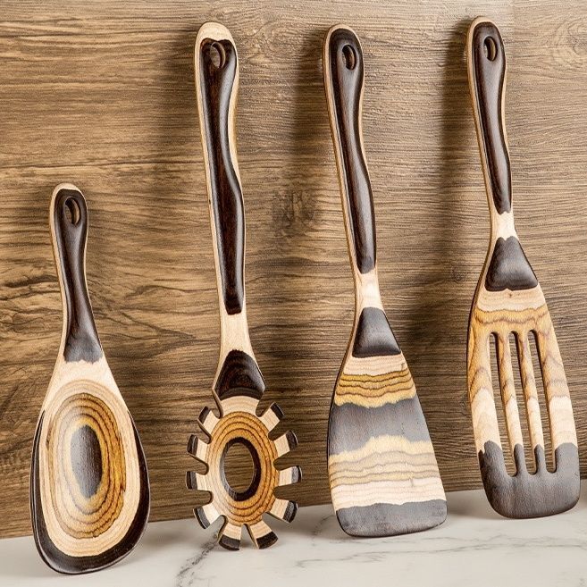 Utensílios de mesa domésticos de madeira maciça, espátula colorida de madeira para cozinha, utensílios de cozinha de mad