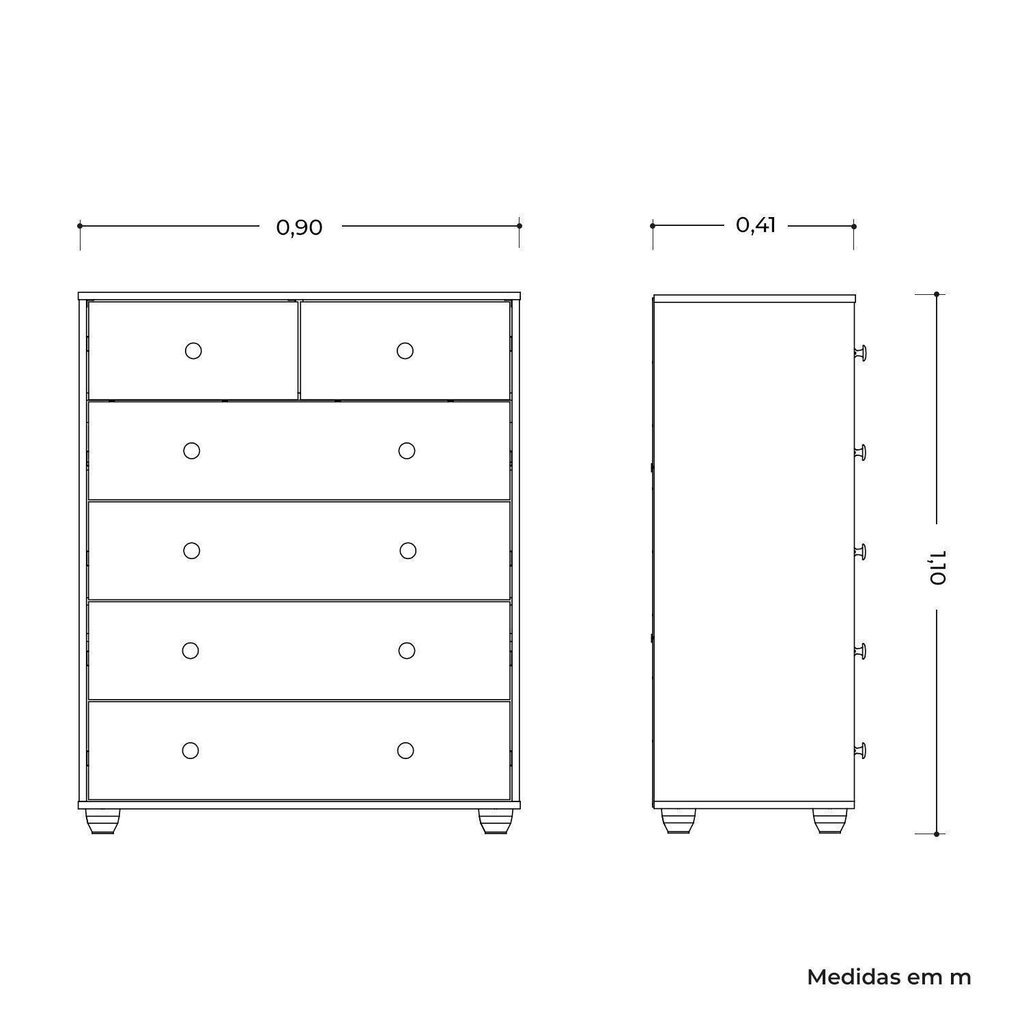 Cômoda 6 Gavetas Vittoria 110x90x41 Cm Cinamomo/Sálvia