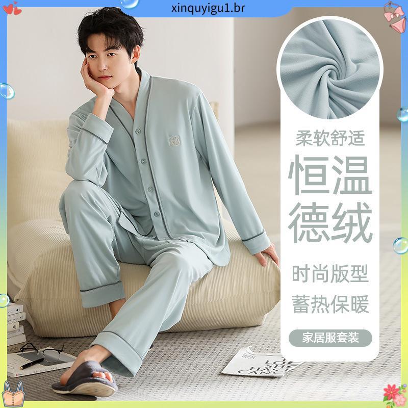 Pijama Adulto Plus Size Masculino Longo Inverno Abertura Frontal Com Botões