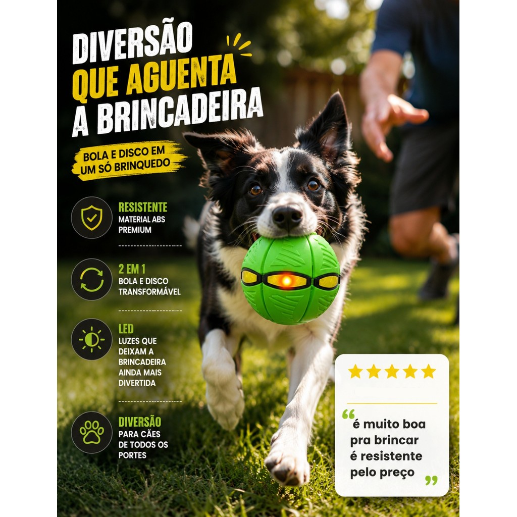 Brinquedo Bola Mágica Disco Voador Led 2 em 1 Cachorro Gato Criança Frisbee Divertido