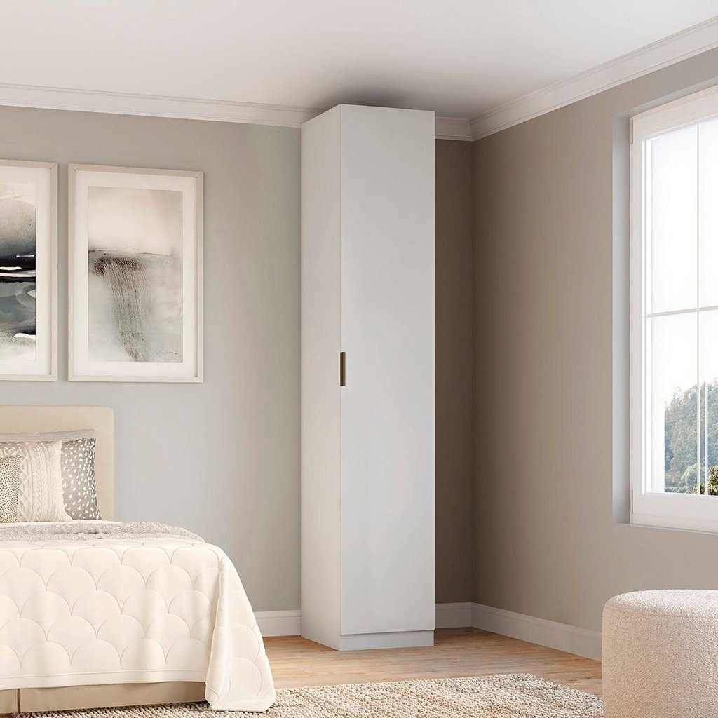 Guarda-roupa Modulado 1 Porta com Prateleiras sem Gavetas com Cabideiro 45cm 100% MDF Clean Altezza Branco