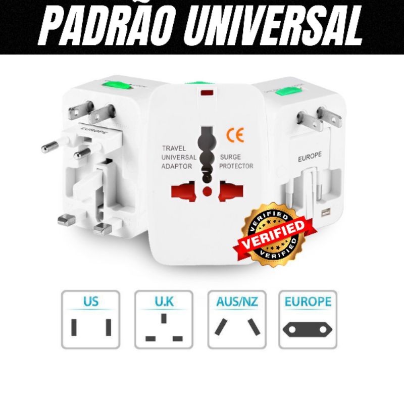 Adaptador Universal Tomada Internacional Padrão Viagem Bivolt UK US Europa
