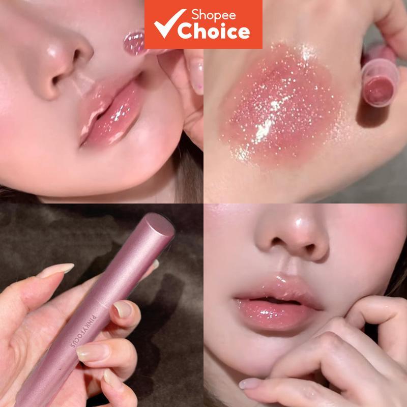 PINKYFOCUS Brilho Labial Suculento e Brilhante, Brilho Espelhado de Pêssego de Verão, Lábios de Vidro Brilhante e
