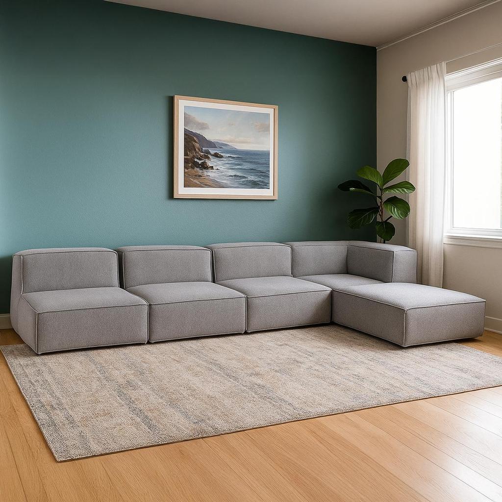 Imagem Sofá Modular Flow Boucle 4 Lugares com 1 Canto e Chaise para Sala Moderna Premium