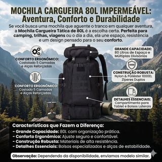 Mochila Cargueira 80L Impermeável para Trilha e Camping Montanismo Viagens Aventuras