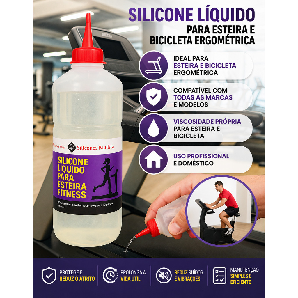Silicone Líquido 1 Litro Para Esteira Elétrica e Bike Ergométrica Lubrificante Universal Alta Performance