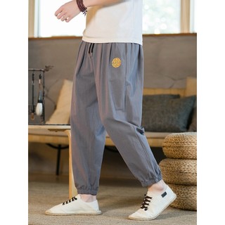 Estilo chinês calças de algodão puro tamanho grande masculino solto Casual cenoura calças Bloomers algodão linho tornoze
