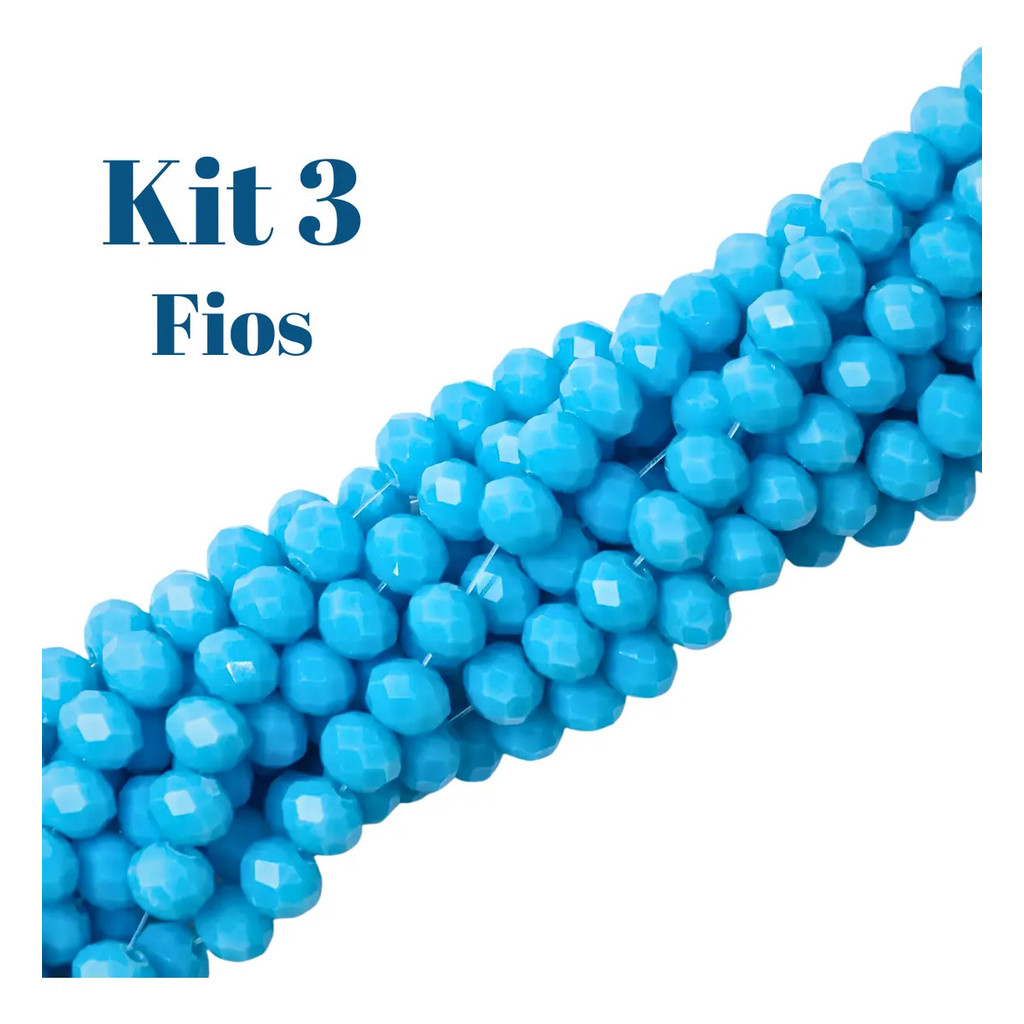 Kit 3 Fios De Miçanga Cristal Guia Vidro Azul Claro 8mm Azul-celeste 40 Cm 8 Mm