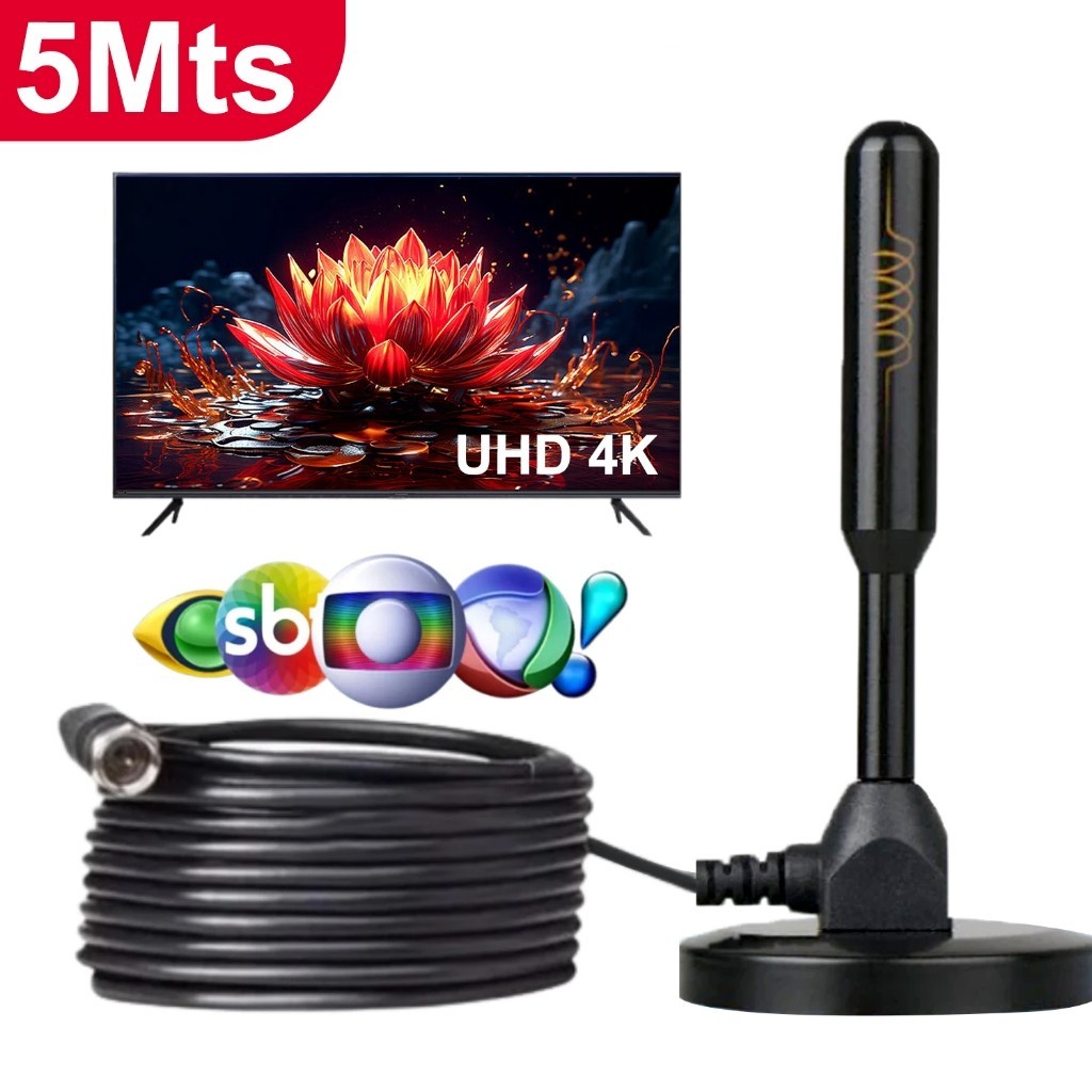 Antena Digital TV HD Interna e Externa Imã Impermeável