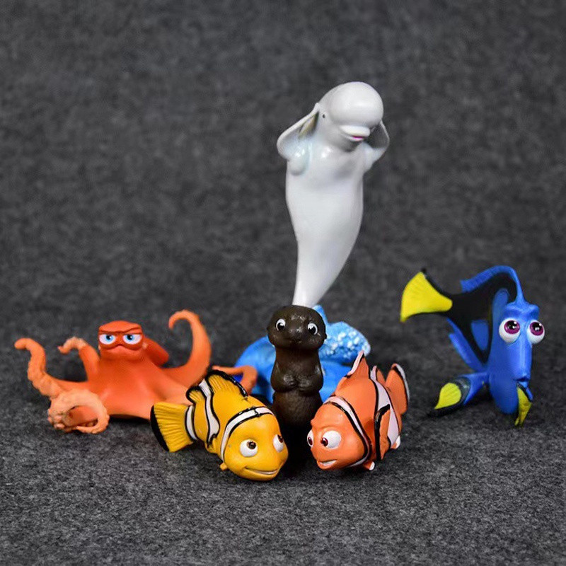 Conjunto de 6 peças de figuras de PVC móveis da versão Q do filme "Procurando Nemo" com os personagens Marlin, Dory, Han