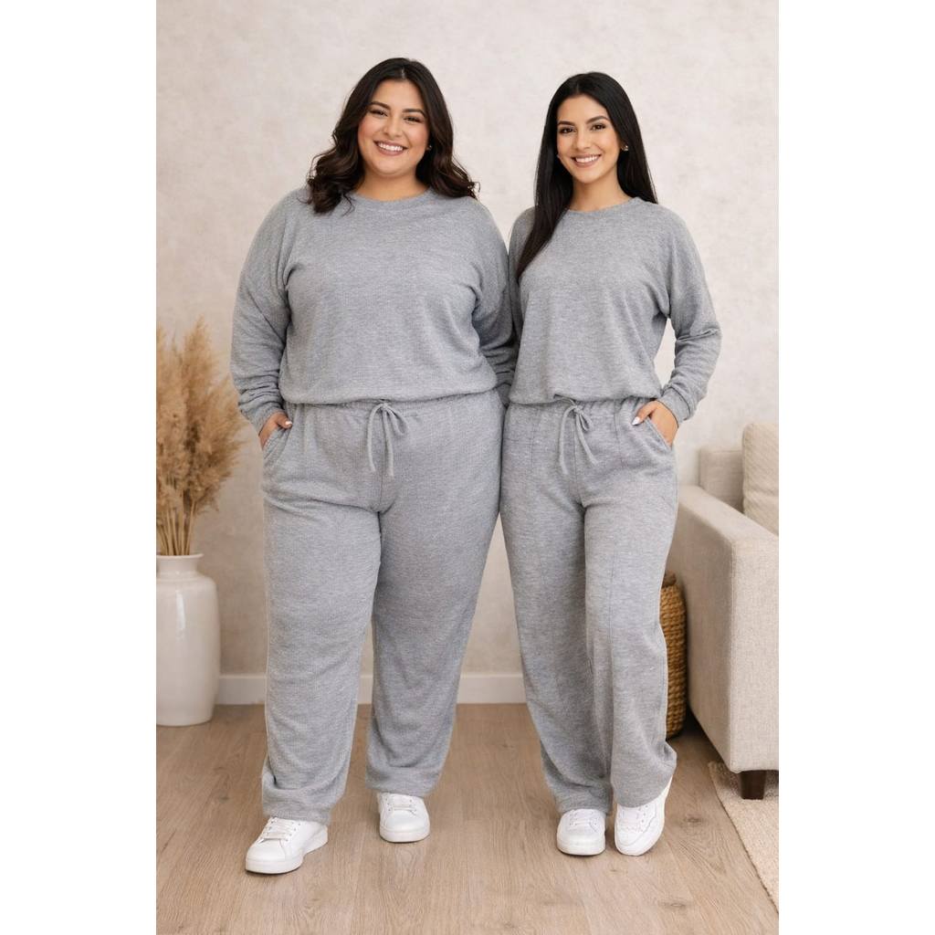 Conjunto calça e casaco inverno Feminino Longo Fechado Inverno Quentinho Toque Macio Premium