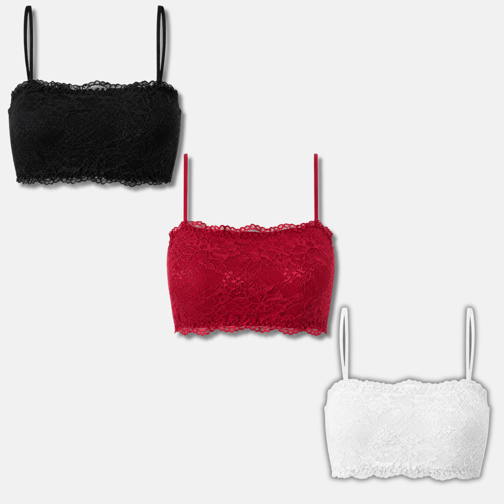 Kit 3 Cropped Top Com Bojo Rendando Confortável Alça Fina Feminina Leve Transparência Sustentação