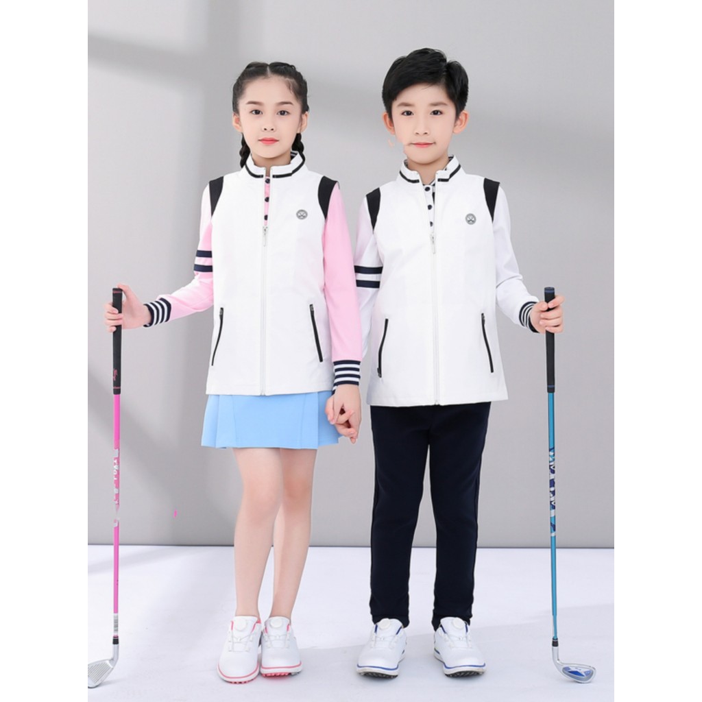 Roupas infantis de golfe meninos meninas colete à prova de vento quente sem mangas jaqueta com zíper esportes lazer jogo